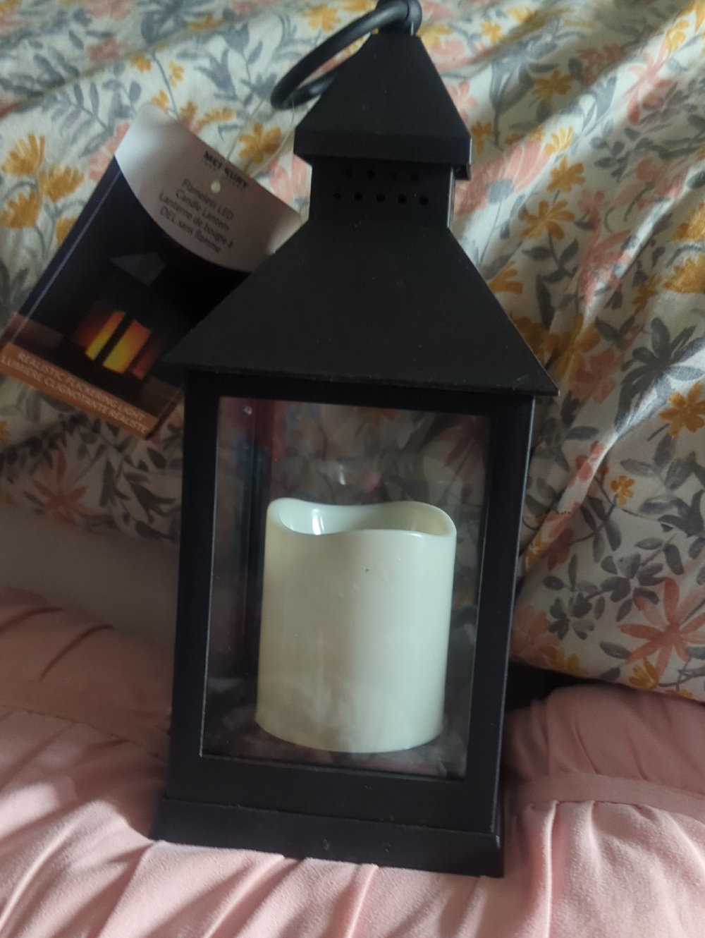 Black Lantern with Cream LED Candle - Decorative Home Accent
